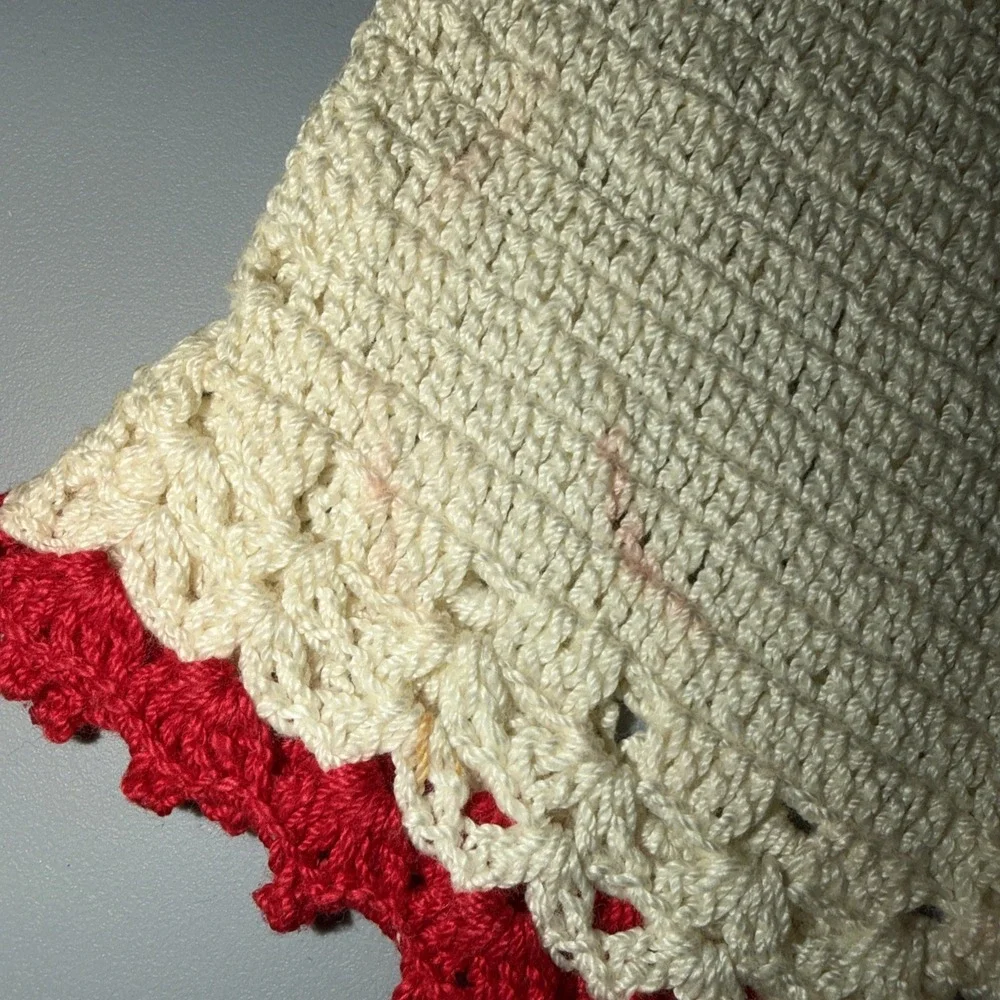 Crochet Potholder Dress Bloomers Red White 50s Handmade Cottagecore Grandma Vtg